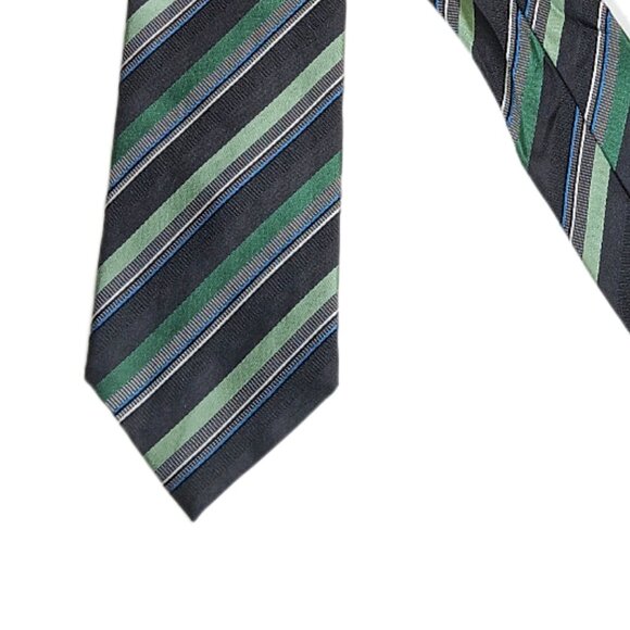 Geoffrey Beene Silk Repp Tie Men’s Long 62.5” Green Stripe Preppy Classic New - Picture 1 of 4